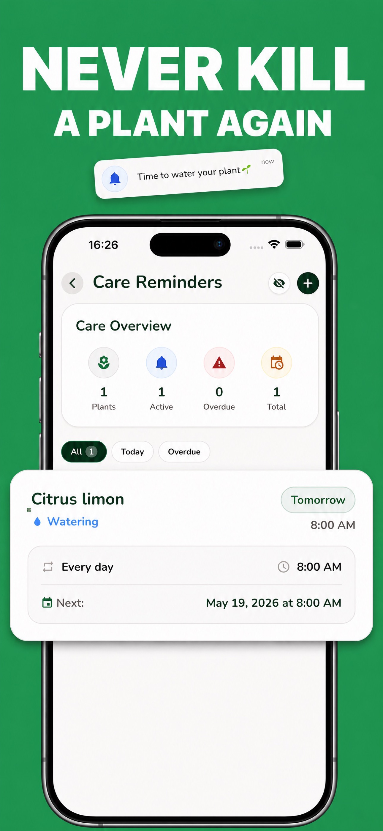 WhatPlant App - Watering Reminders Interface